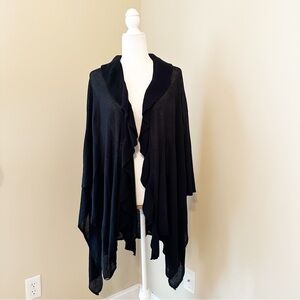Lauren Ralph Lauren Ruffle Drape Open Front Cardigan Poncho Black - One Size